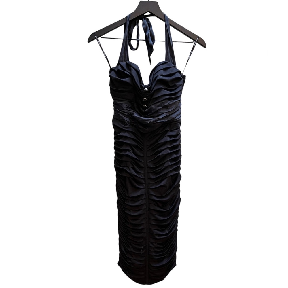 Betsy Johnson Black ruched body con retro dress size 10